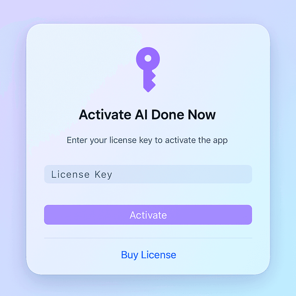 License key activation screen